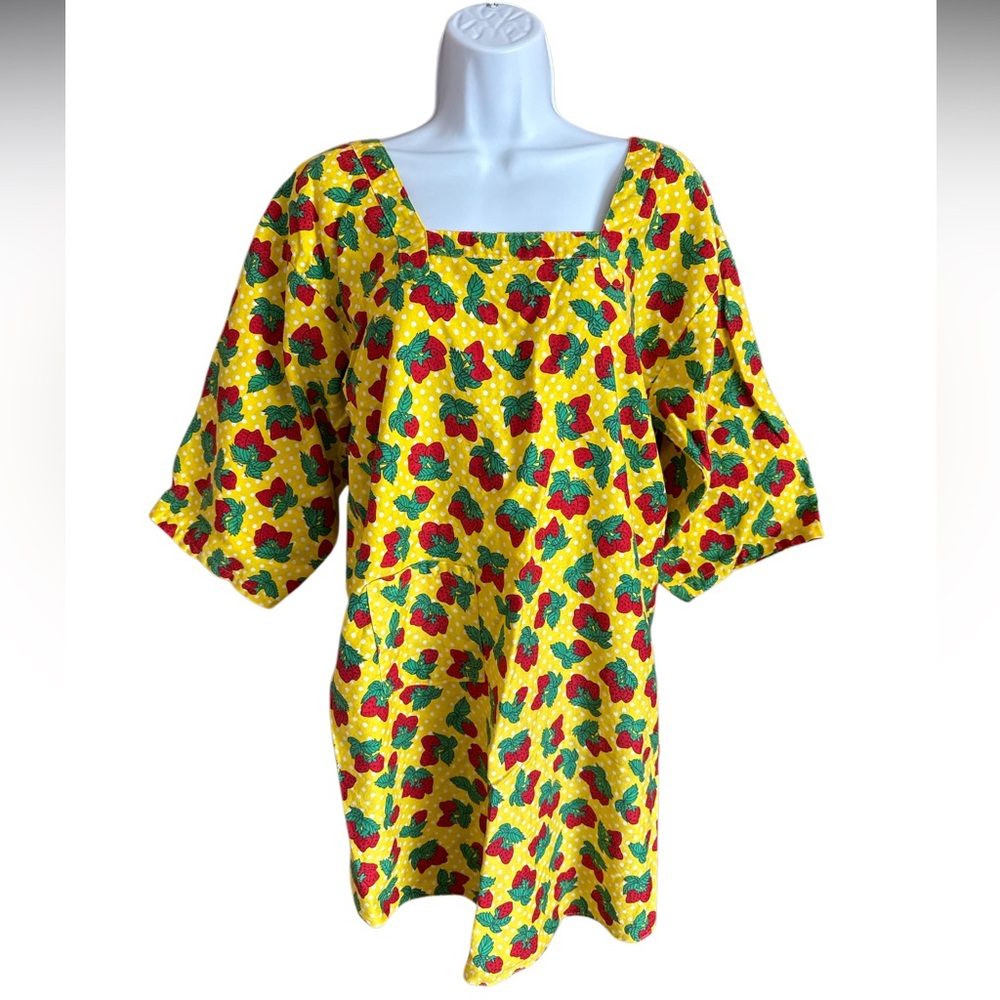 Vintage 60’s Japan Design House Vibrant Yellow and Strawberry Print Smock/Apron